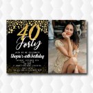 Gold Glitter 40th Birthday Invitations, Forty Birthday Party Invitations Gold Glitter 40th Birthday Invitations, Forty Birthday Party Invitations