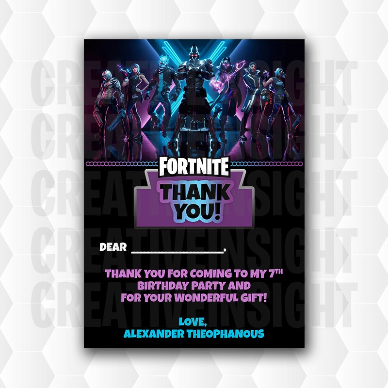 Fortnite X Thank You Card Birthday Party Invitations
