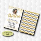 13TH Birthday Invitation Gold Glitter With Photo 13TH Birthday Invitation Gold Glitter With Photo