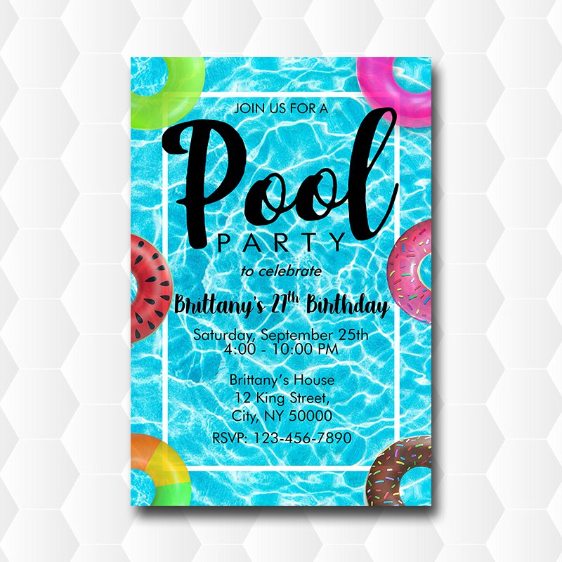 27TH Birthday Invitation Pool Party