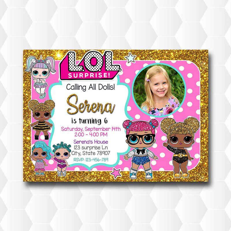 Lol Dolls Surprise Glitter Caracters Invitation