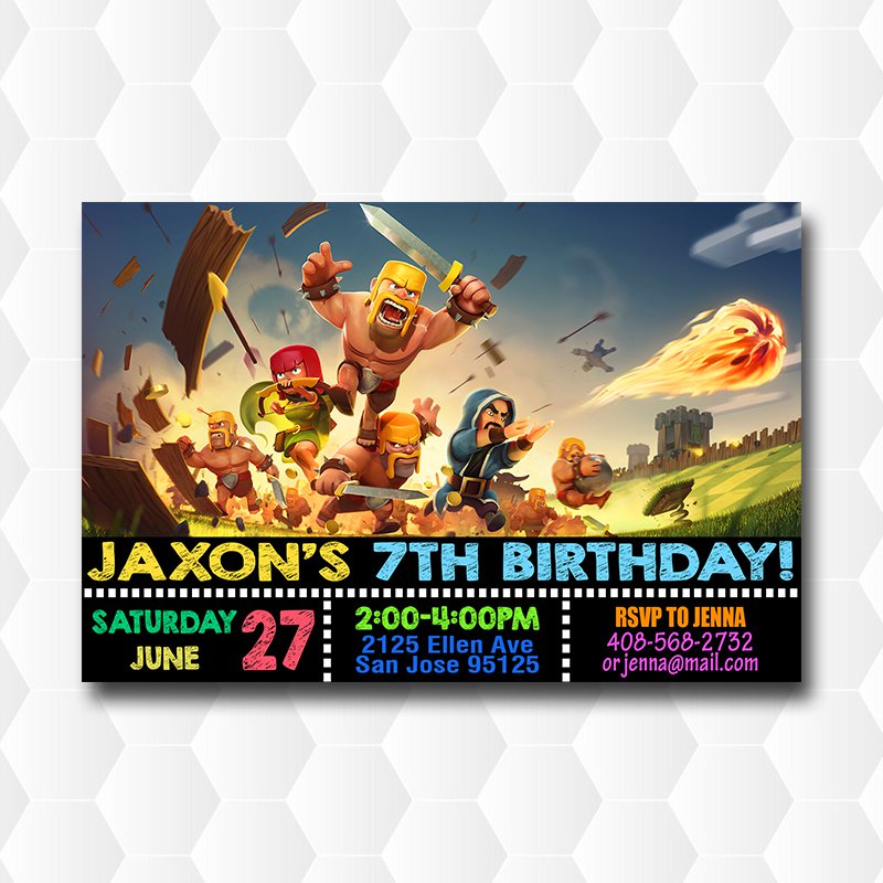 Clash Of Clans Games Birthday Invitation