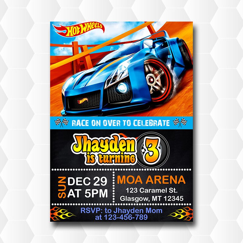 Hot Wheels Boy Birthday Invitations