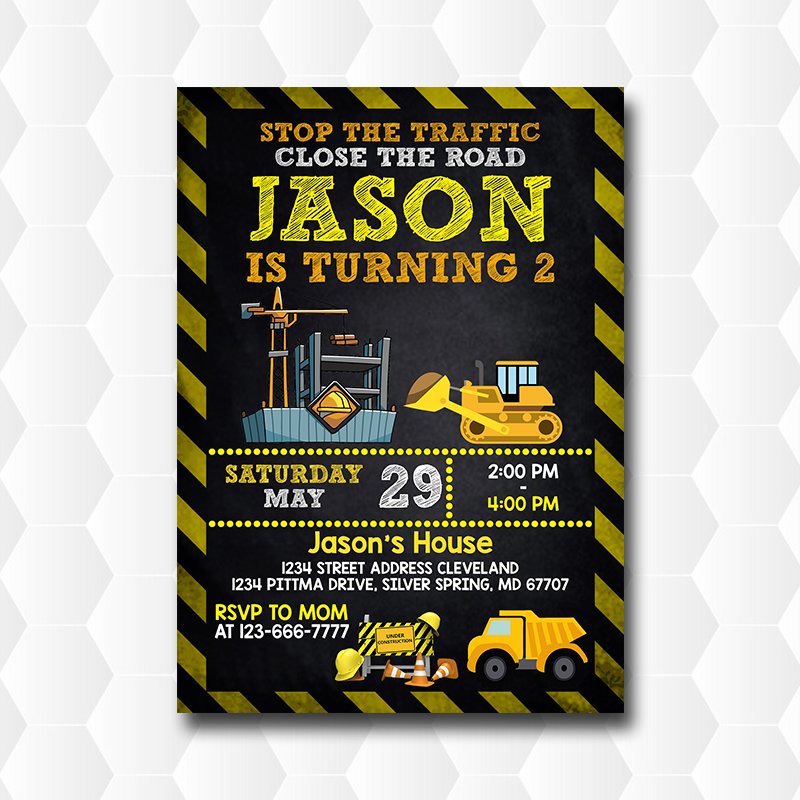 Construction Party Birthday Invitation