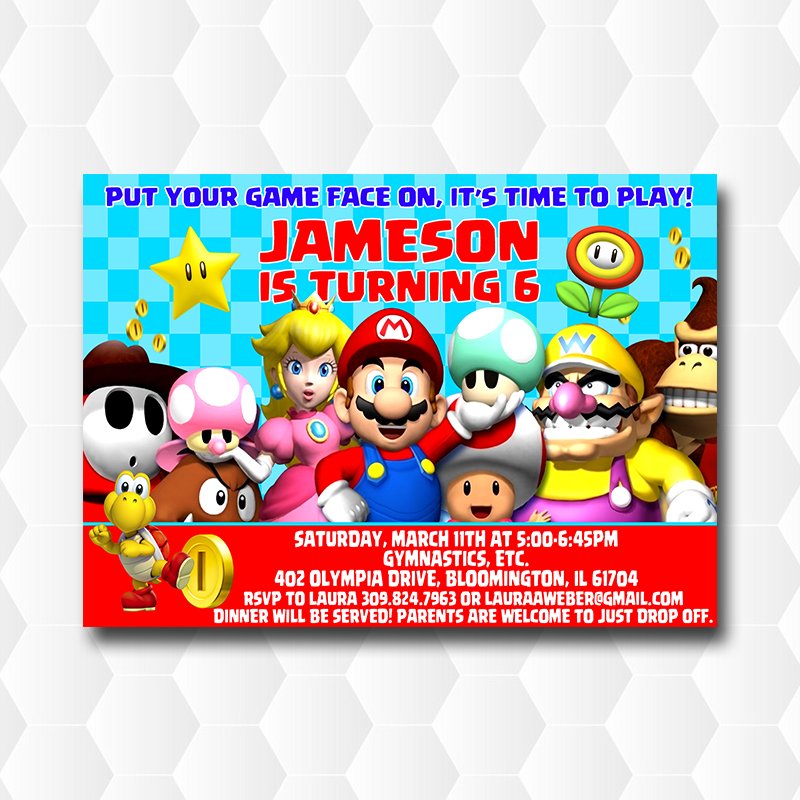 Super Mario Bross Birthday Invitations