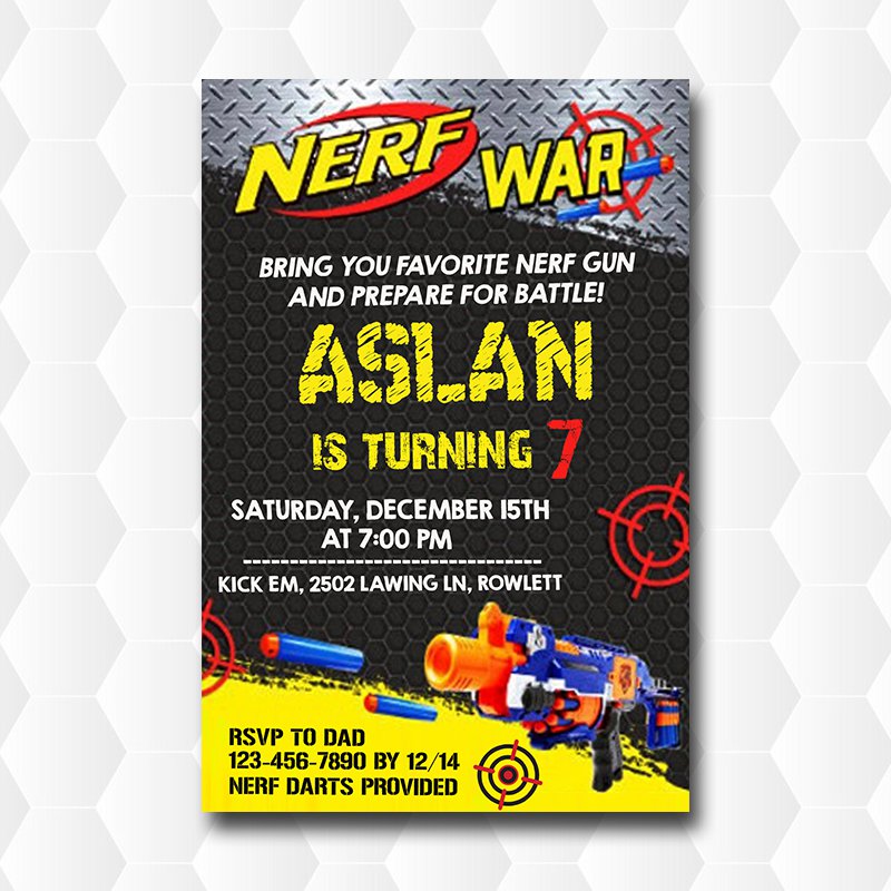 Nerf Gun War Birthday Invitations