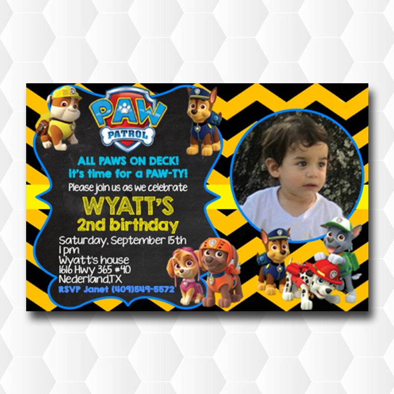 Paw Patrol Birthday Invitations For Boy With Photo