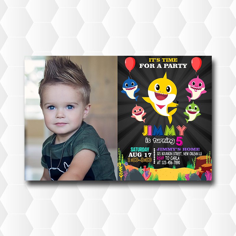 Baby Shark Invitation For Boy With Photo