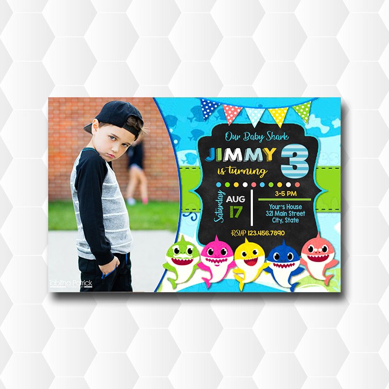 Baby Shark Boys Invitation With Photo