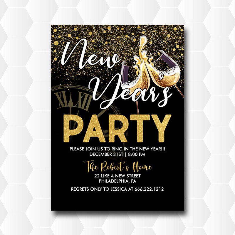 Gold Glitter New Year's Eve Party Invitations
