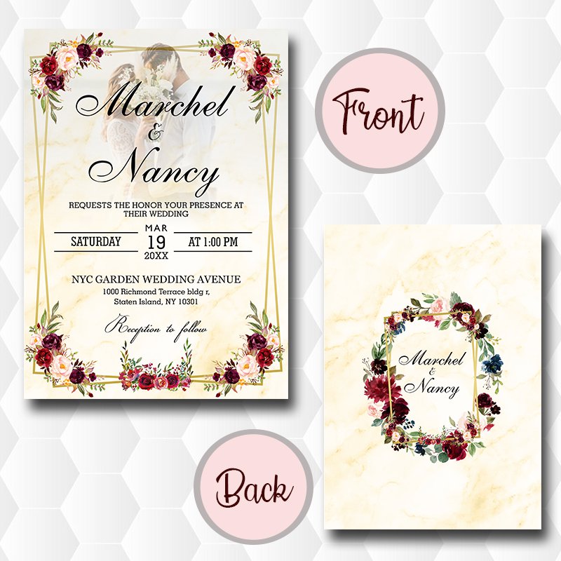 Red Burgundy and Blush Floral Wedding Invitation