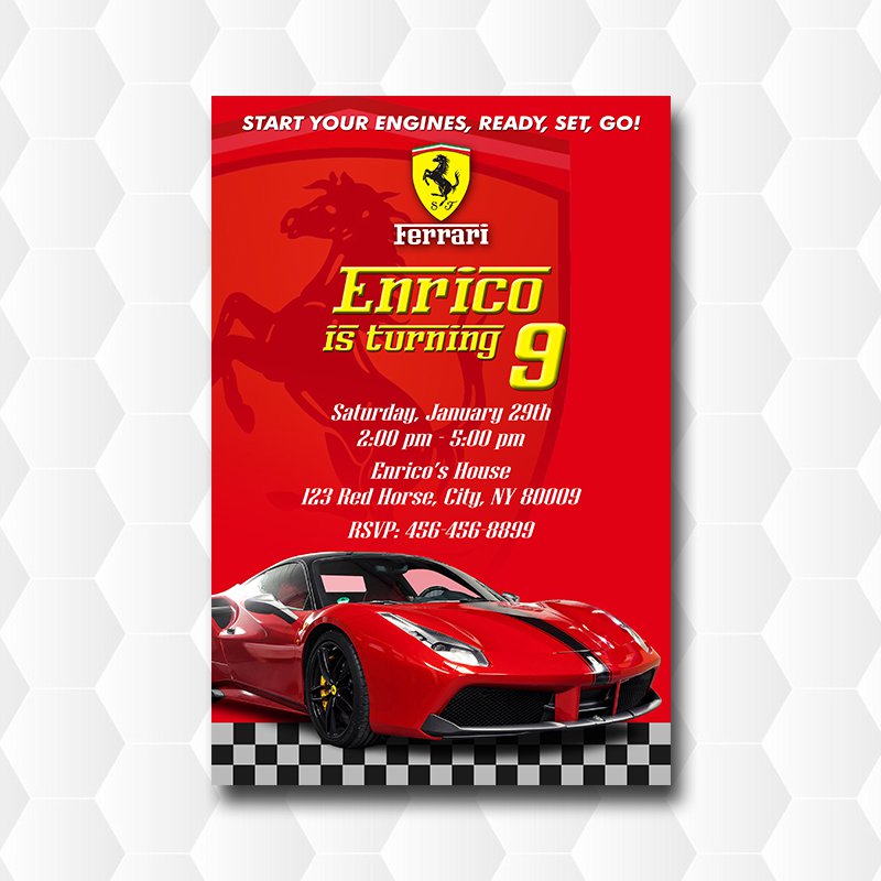 Ferrari Cars Birthday Invitation