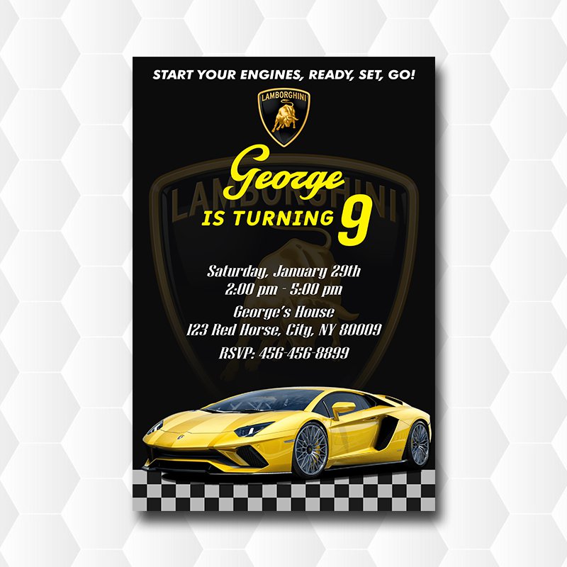 Lamborghini Cars Birthday Invitation