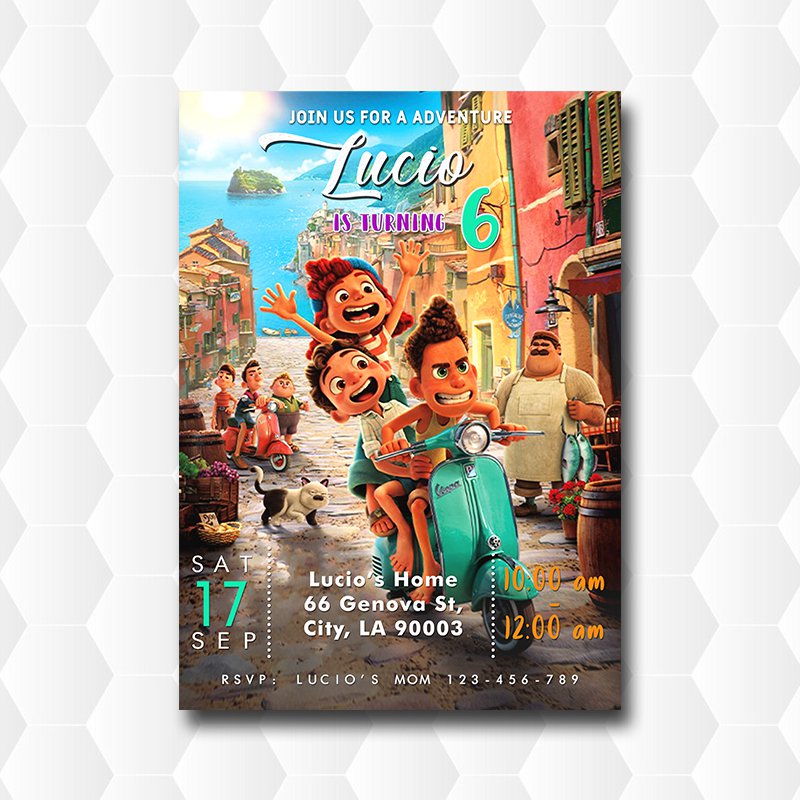 Luca Ride Scooter Birthday Party Invitation