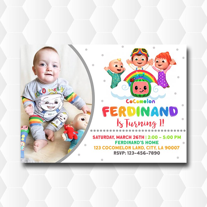 Cocomelon Party Birthday Invitations With Photo