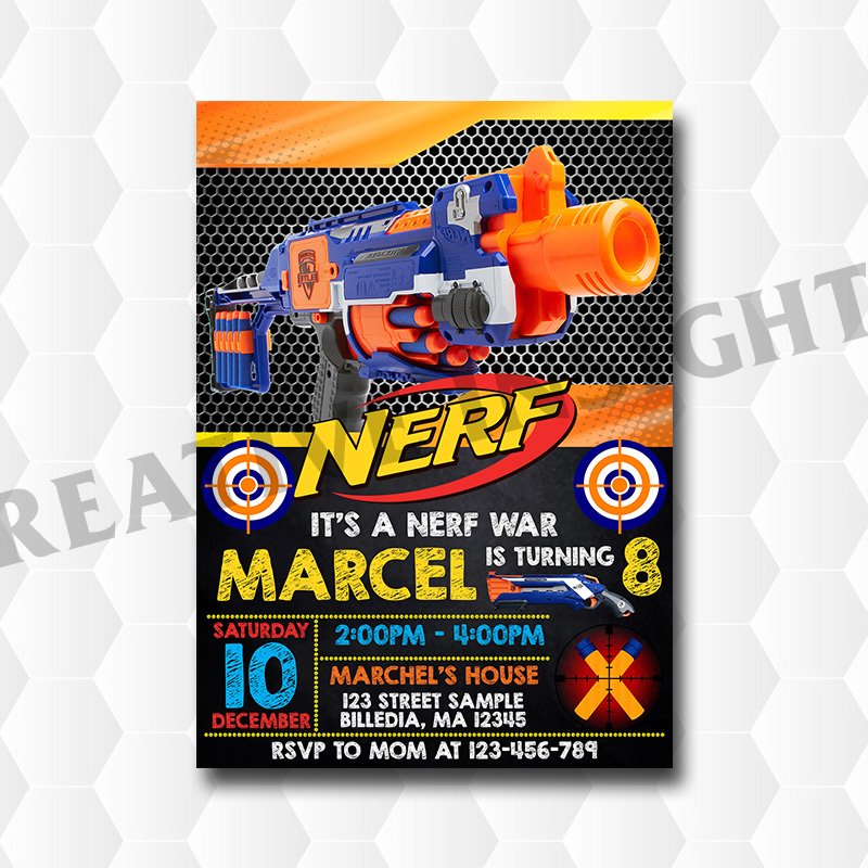 Nerf Gun War Birthday Invitations, Dart Gun War Party Invite