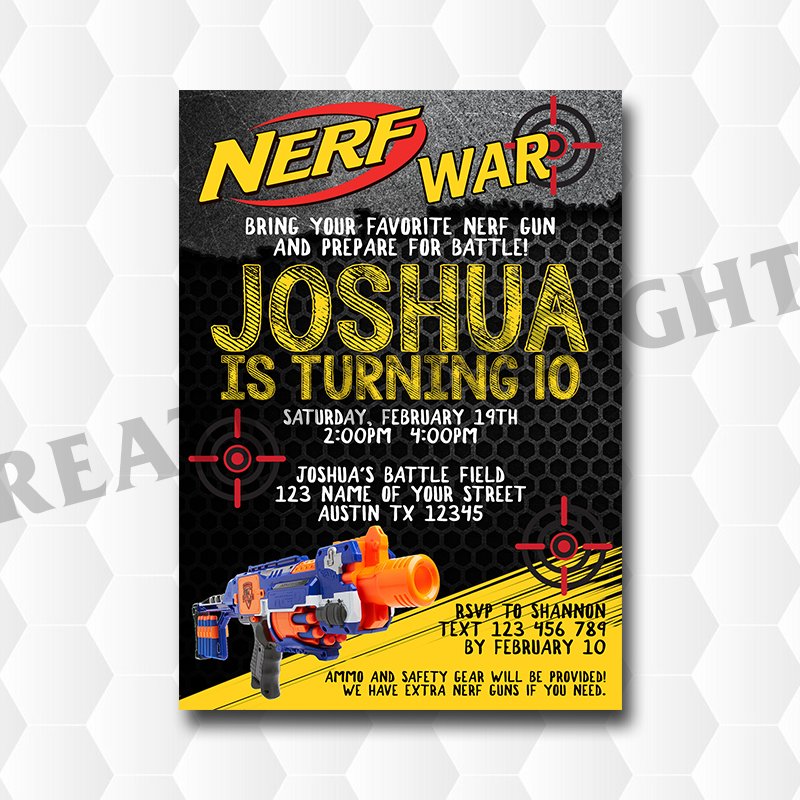 Nerf Gun Wars Birthday Invitations, Dart Gun War Party Invite