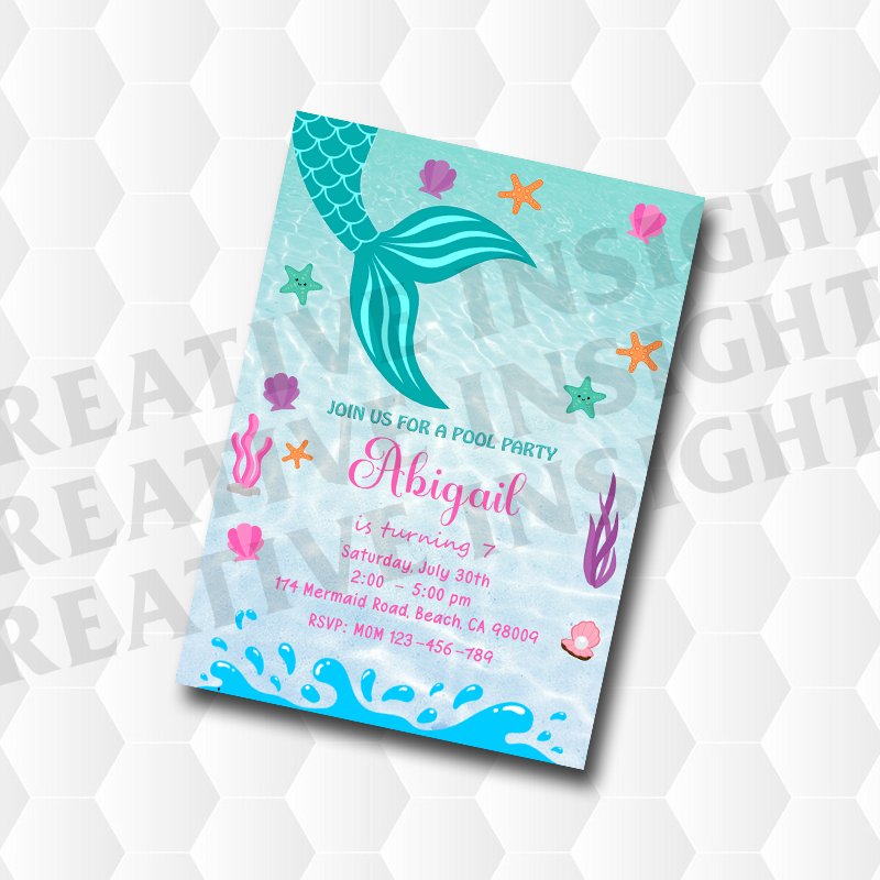 Mermaid Pool Birthday Invitation