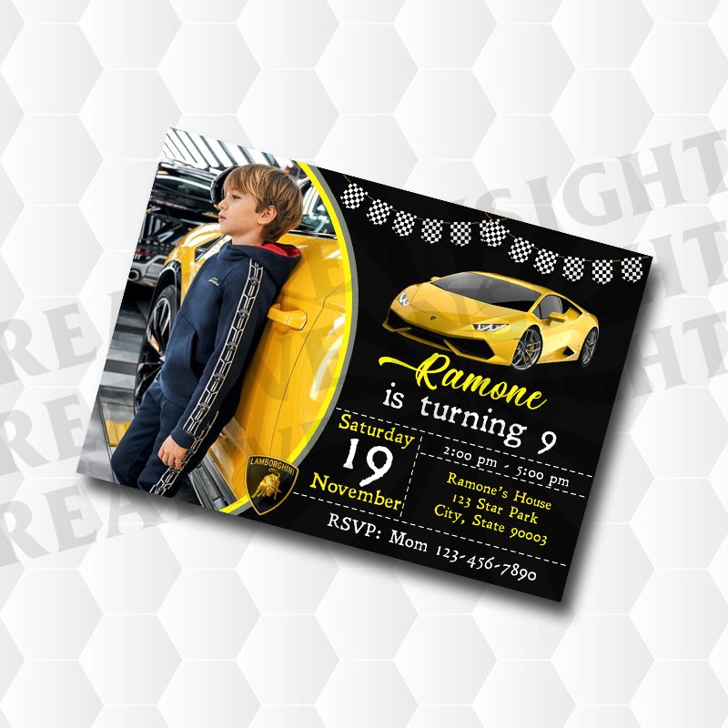 Lamborghini Birthday Invitation With Photo