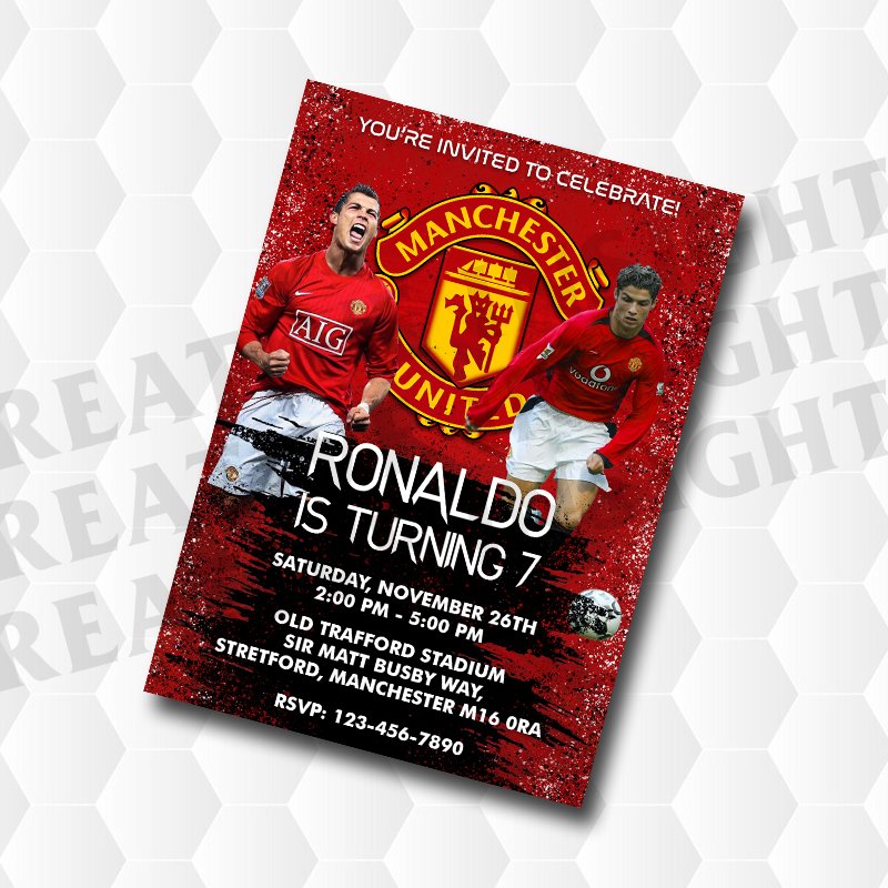 Cristiano Ronaldo Manchester United Birthday Invitation