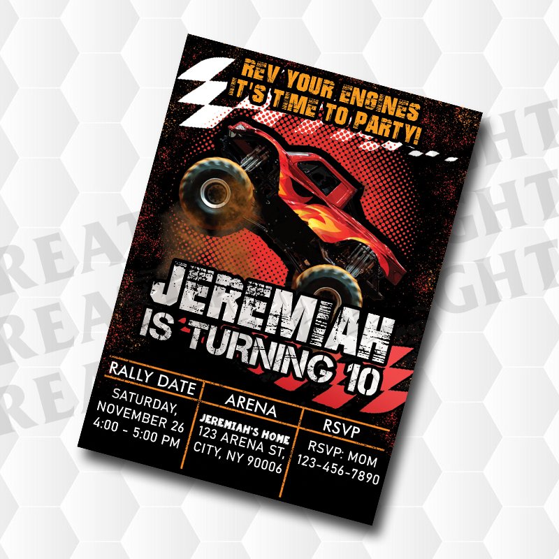 Monster Truck Rally Birthday Invitation