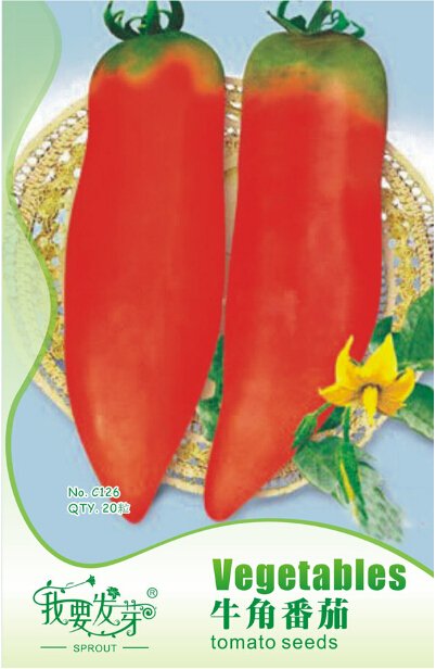 JMS Rare Heirloom 'Ox Horn' Long Red Green Tomato Organic Seeds, Original Pack, 20 Seeds / Pack, Tas