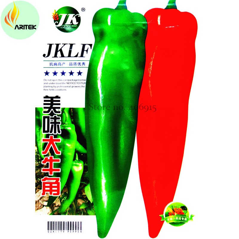 JMS Heirloom 'Jinke' Long Giant Ox Horn Sweet Pepper Organic Seeds, 300 Seeds, Original Pack, Green 