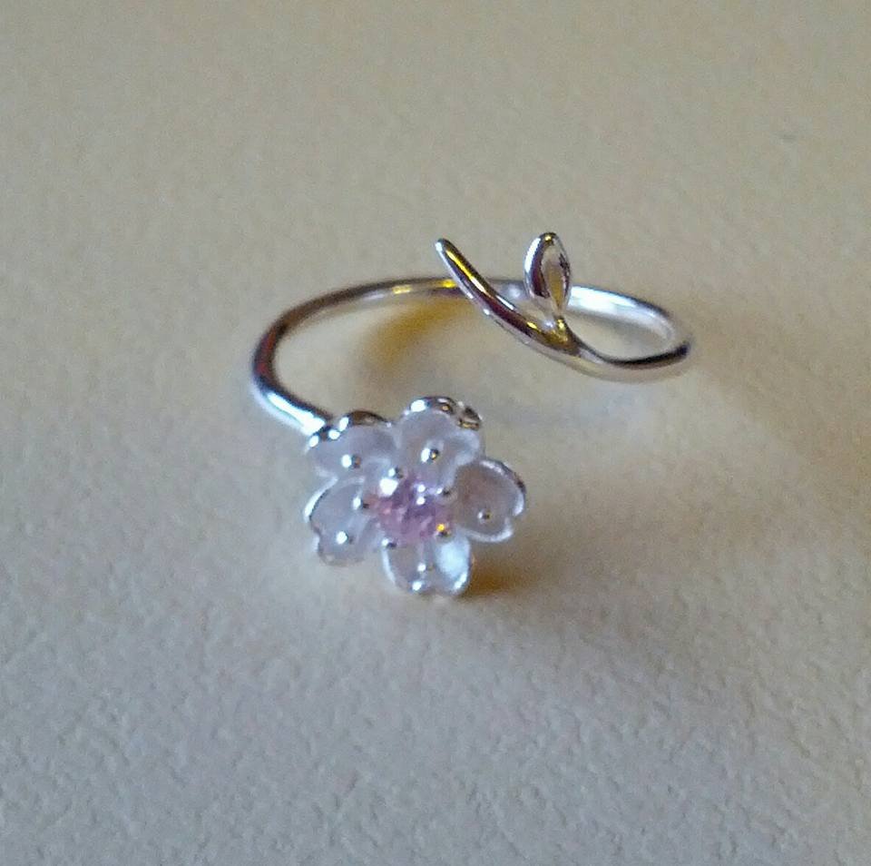 925 sterling silver adjustable cherry blossom ring