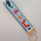 Beach crab octopus starfish print key fob wristlet