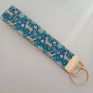 Blue and beige deer print key fob wristlet