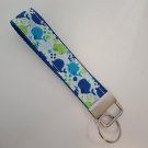 Blue and green whale print key fob wristlet