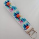 Blue and orange tropical flower key fob wristlet