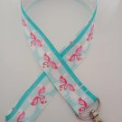 Pink and blue tropical flamingo print lanyard / ID holder / badge holder