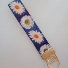 Blue and white daisy print key fob wristlet