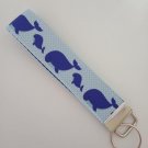 Blue manatee print key fob wristlet