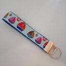 Blue sailing boat print key fob wristlet