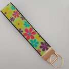 Bright green flower print key fob wristlet