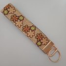 Brown and orange flower key fob wristlet