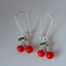 Silver cherry charm dangle earrings