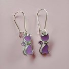Silver purple cat charm earrings
