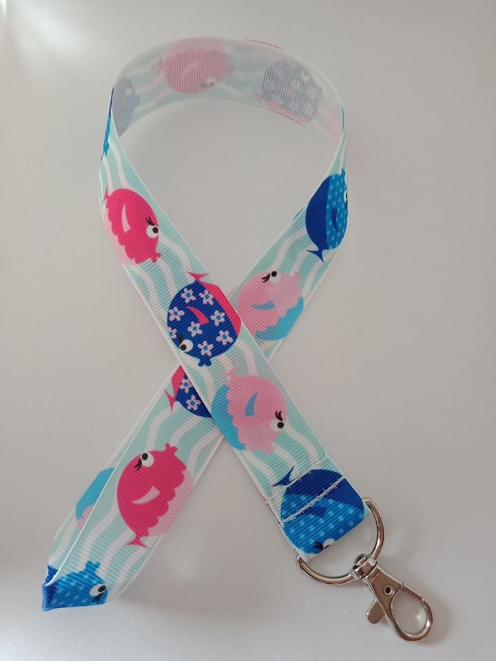 Bright fish print lanyard / ID holder / badge holder