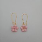 Gold and pink enamel flower earrings
