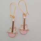 Gold and pink guitar charm earrings