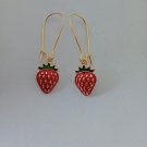 Gold and red strawberry charm earrings