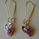 Gold enamel grape charm earrings
