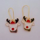 Gold enamel white reindeer Christmas earrings
