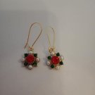 Gold green and white earrings