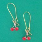 Gold red and green cherry charm earrings Gold red and green cherry charm earrings