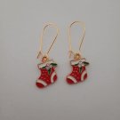 Gold red and white Christmas stocking charm earrings Gold red and white Christmas stocking charm earrings
