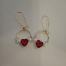 Gold red heart and pearl earrings Gold red heart and pearl earrings